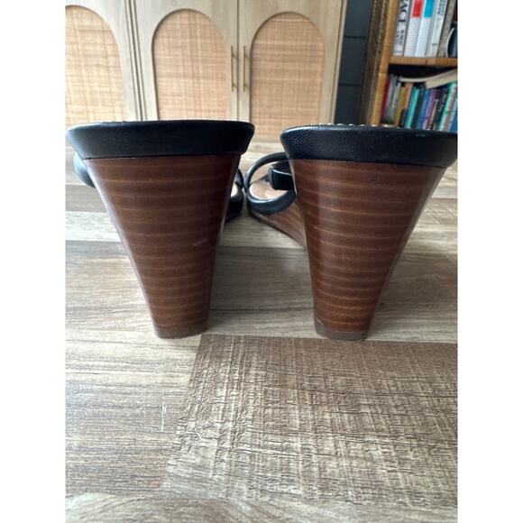 Women's J.Crew Black Double-Strap Stacked Wedges in Leather size 8 - Picture 5 of 6